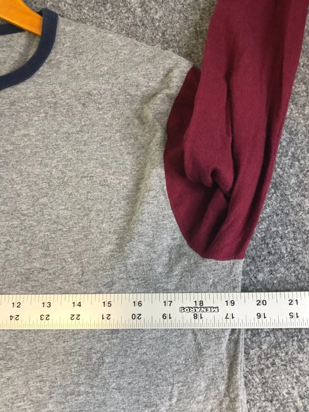 J Crew Shirt Mens Medium Red Gray Slub 100% Cotton Long Sleeve Raglan Henley